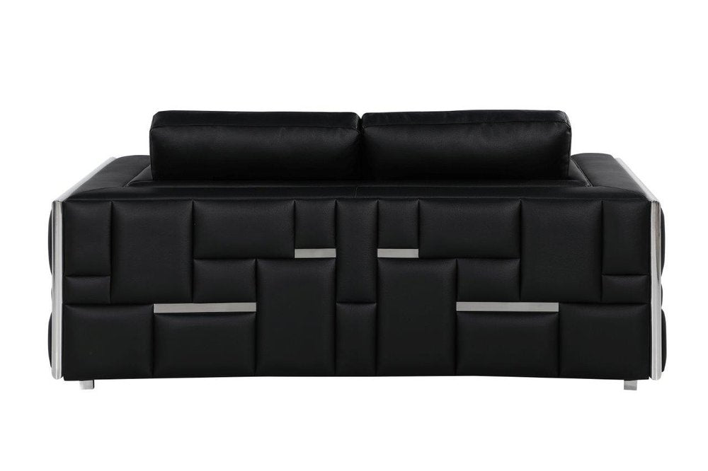 Black and Silver Metallic Top Grain Leather Loveseat - 73-inch