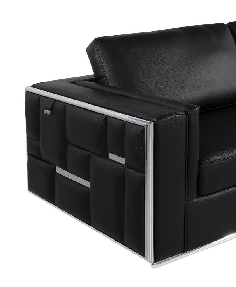 Black and Silver Metallic Top Grain Leather Loveseat - 73-inch