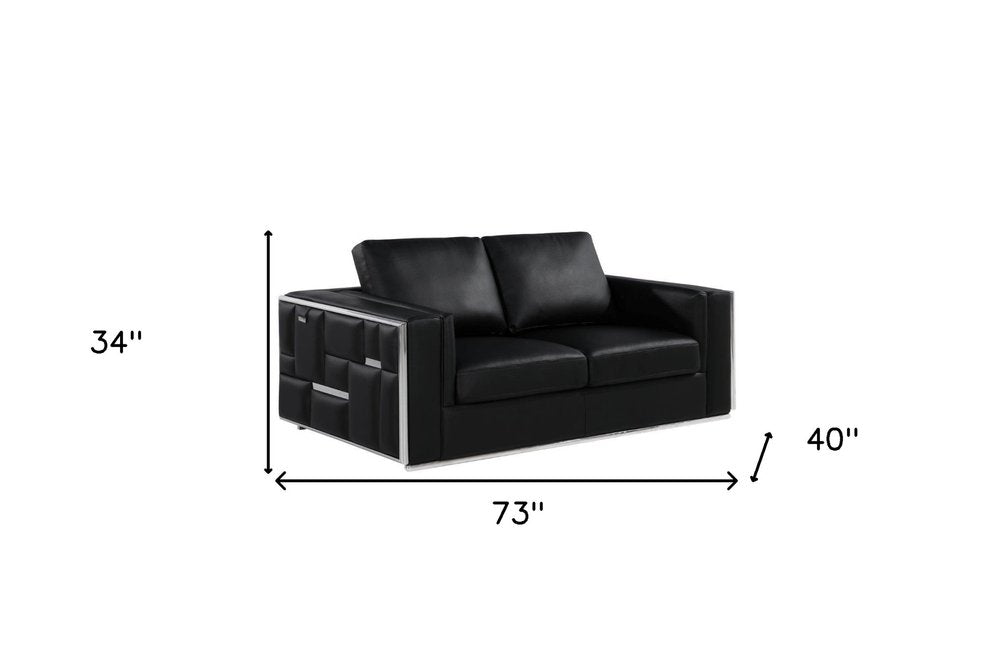 Black and Silver Metallic Top Grain Leather Loveseat - 73-inch