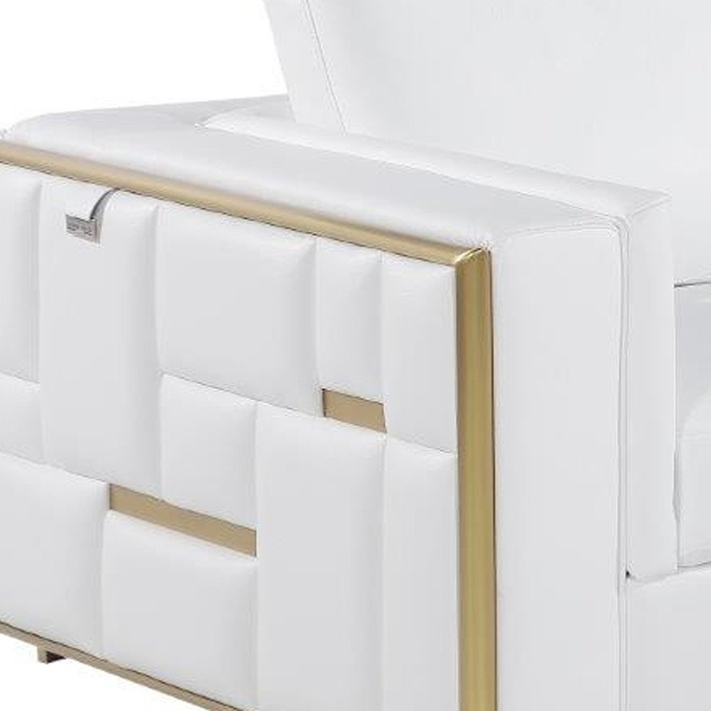White and Silver Metallic Top Grain Leather Loveseat - 73-inch