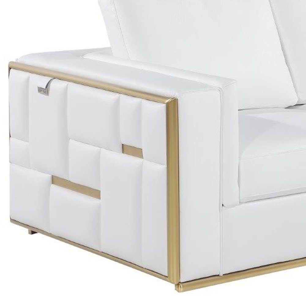 White and Silver Metallic Top Grain Leather Loveseat - 73-inch