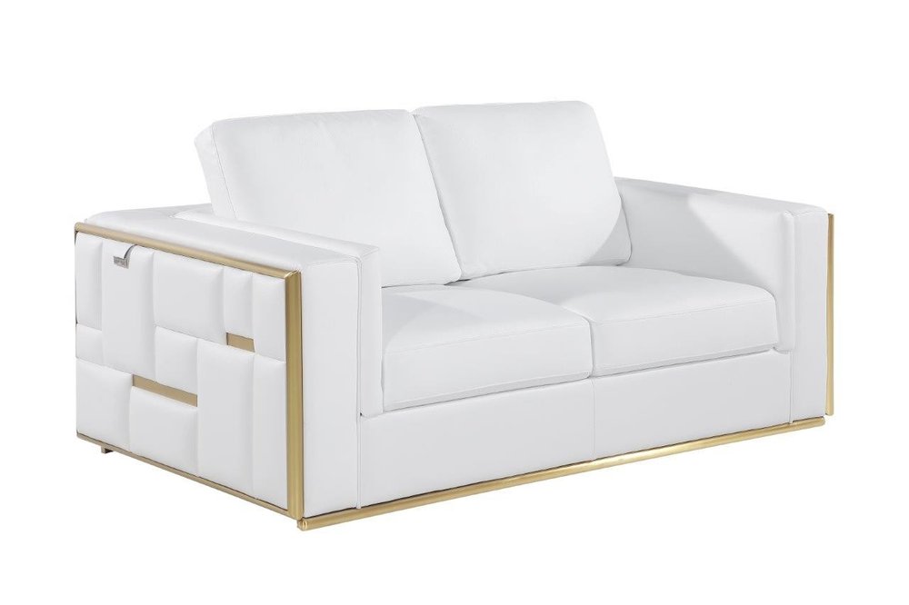 White and Silver Metallic Top Grain Leather Loveseat - 73-inch