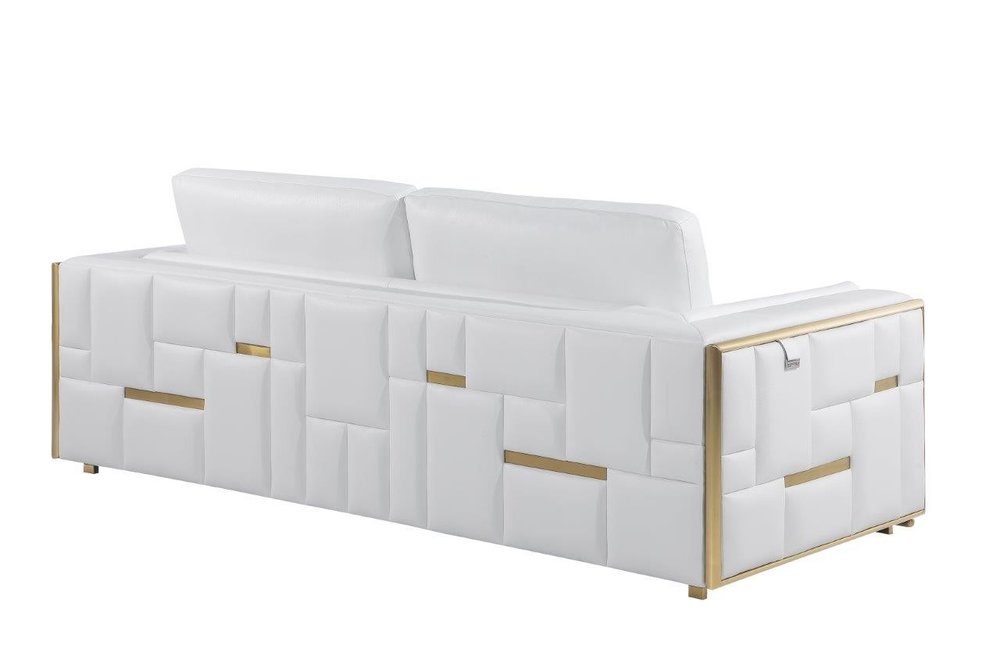 White and Silver Metallic Top Grain Leather Loveseat - 73-inch