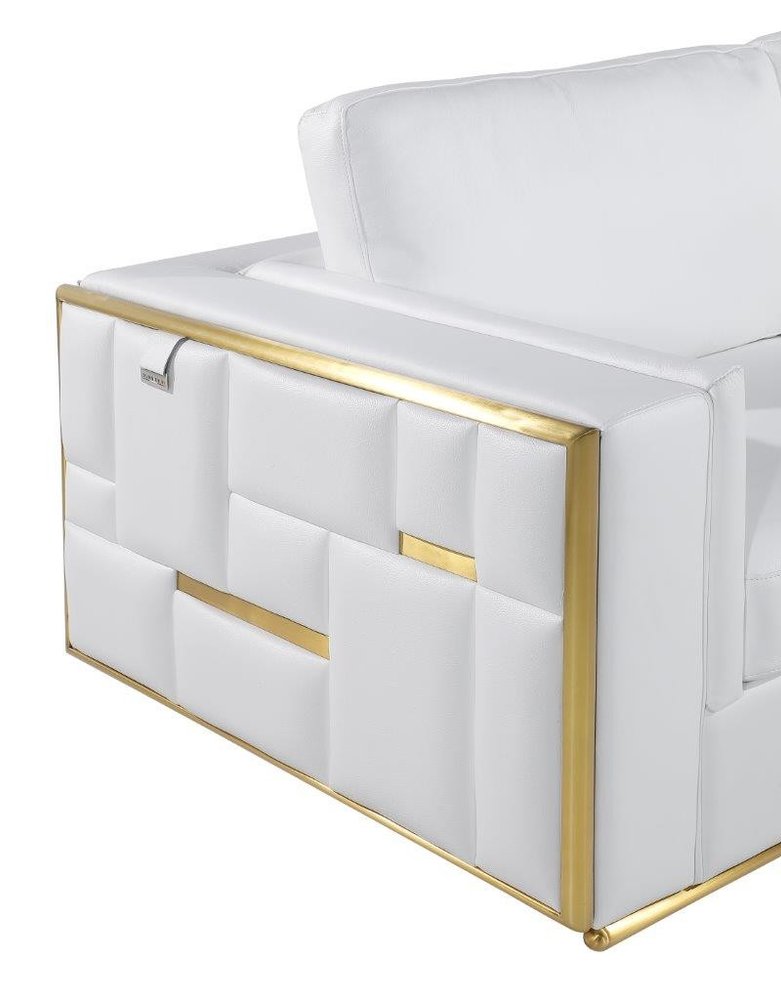 White and Silver Metallic Top Grain Leather Loveseat - 73-inch
