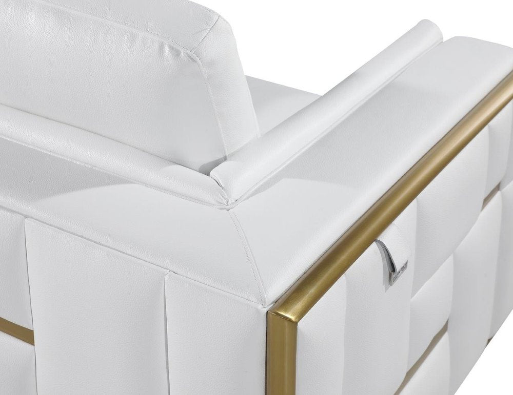 White and Silver Metallic Top Grain Leather Loveseat - 73-inch