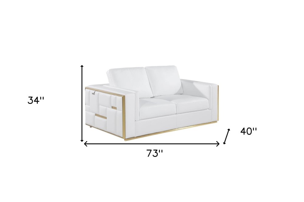 White and Silver Metallic Top Grain Leather Loveseat - 73-inch