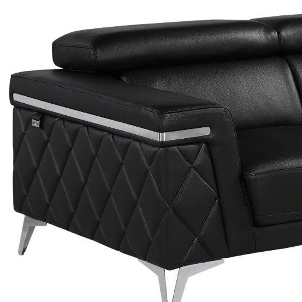 Black and Silver Metallic Top Grain Leather Loveseat - 70-inch