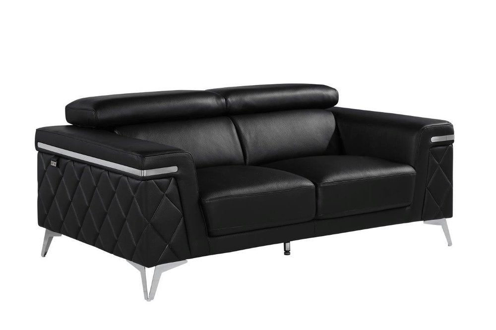Black and Silver Metallic Top Grain Leather Loveseat - 70-inch