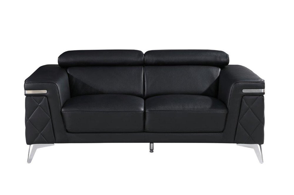 Black and Silver Metallic Top Grain Leather Loveseat - 70-inch