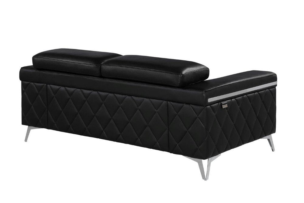 Black and Silver Metallic Top Grain Leather Loveseat - 70-inch