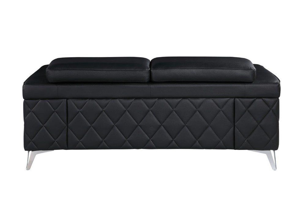 Black and Silver Metallic Top Grain Leather Loveseat - 70-inch