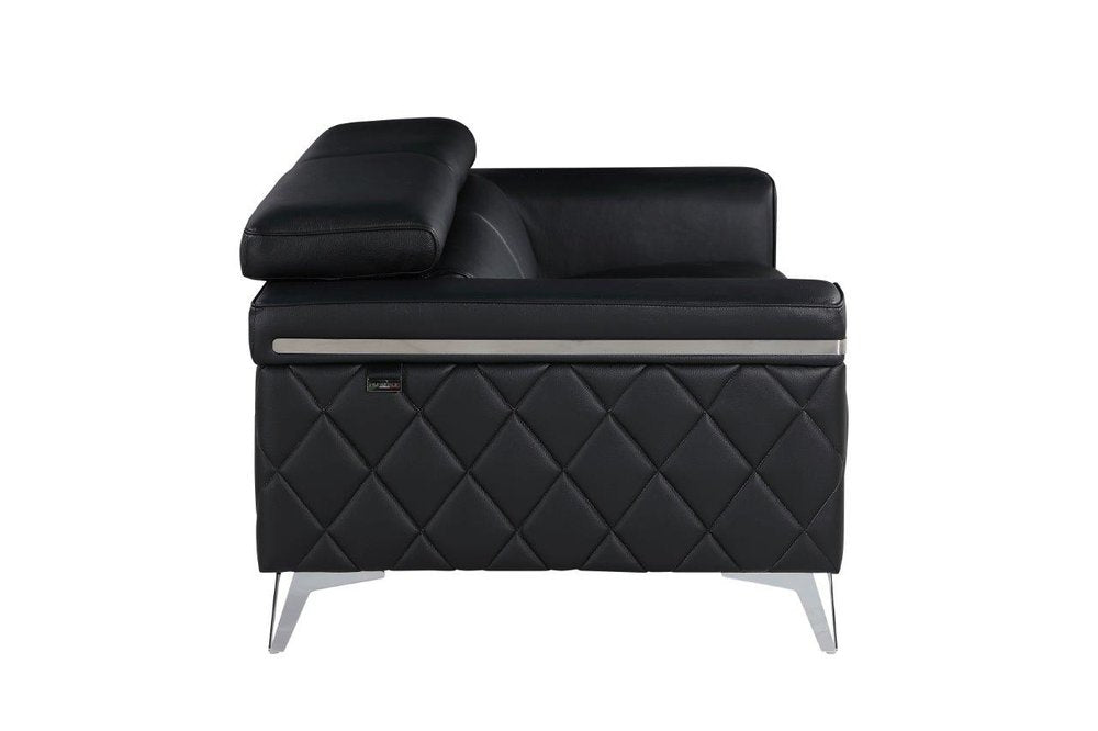 Black and Silver Metallic Top Grain Leather Loveseat - 70-inch