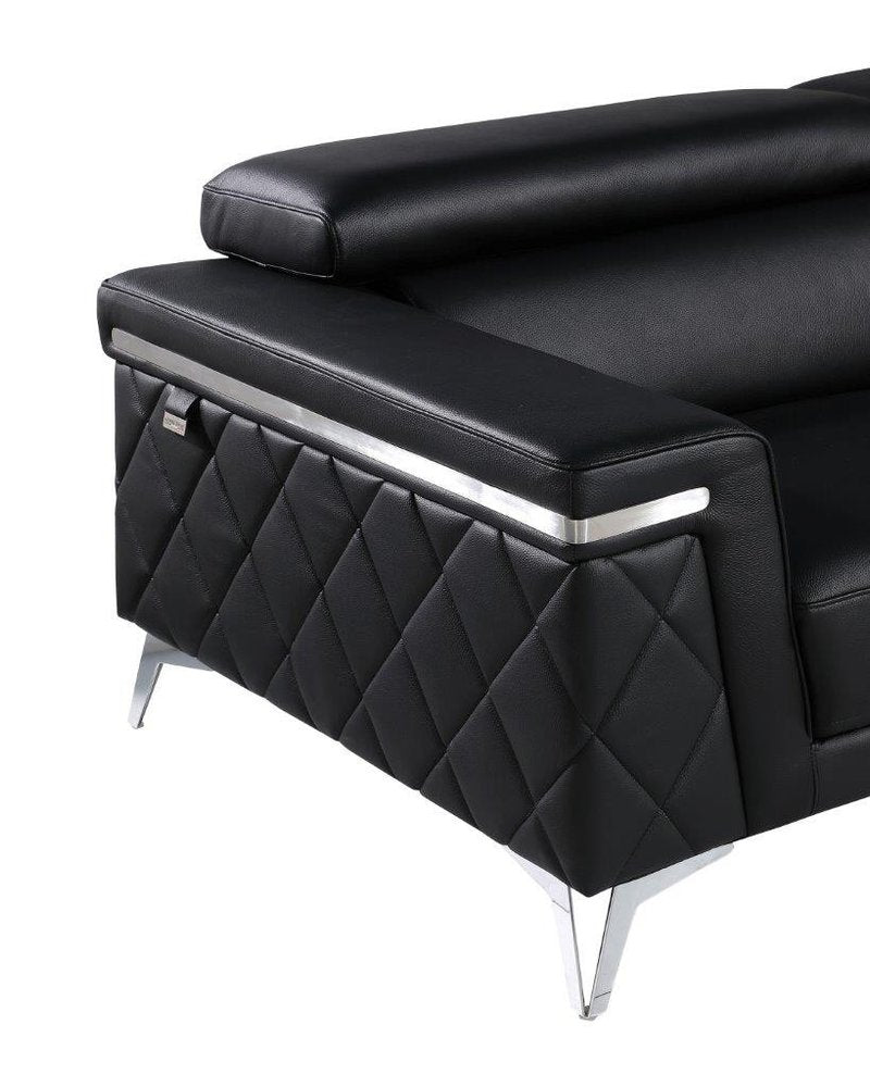 Black and Silver Metallic Top Grain Leather Loveseat - 70-inch
