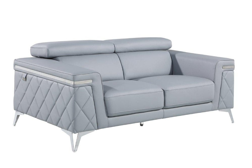 Light Blue and Silver Metallic Top Grain Leather Loveseat - 70-inch