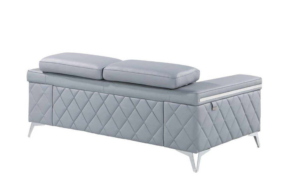 Light Blue and Silver Metallic Top Grain Leather Loveseat - 70-inch