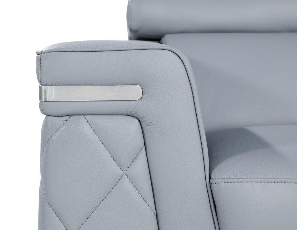 Light Blue and Silver Metallic Top Grain Leather Loveseat - 70-inch