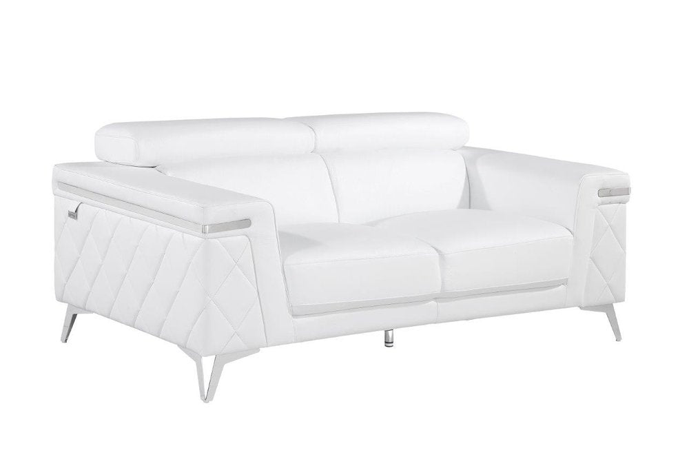 White and Silver Metallic Top Grain Leather Loveseat - 70-inch