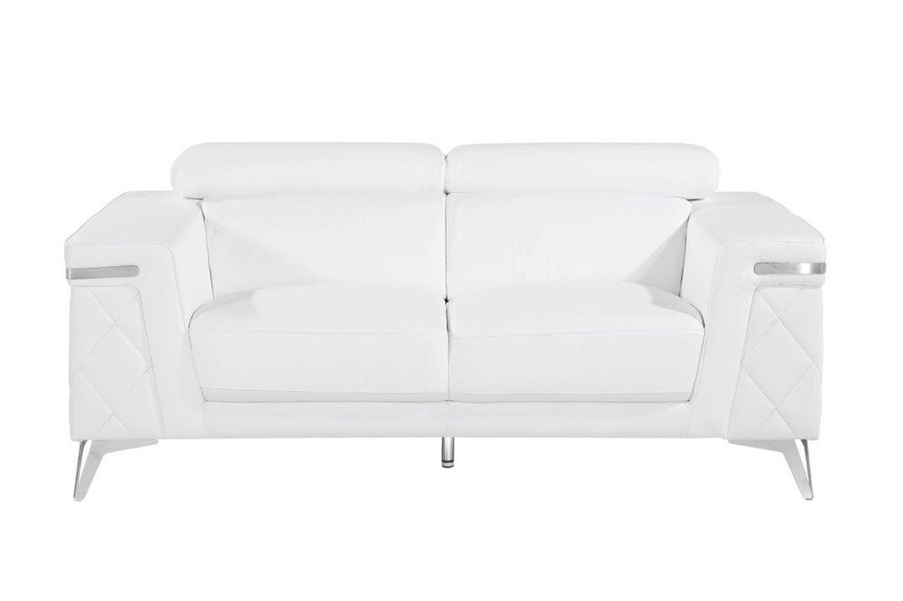 White and Silver Metallic Top Grain Leather Loveseat - 70-inch