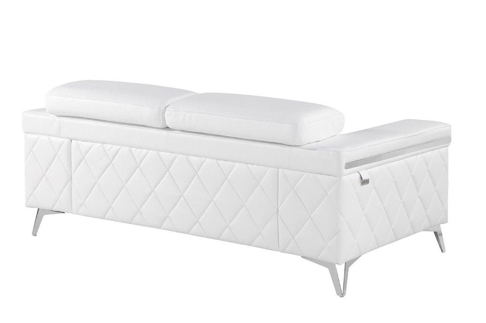 White and Silver Metallic Top Grain Leather Loveseat - 70-inch