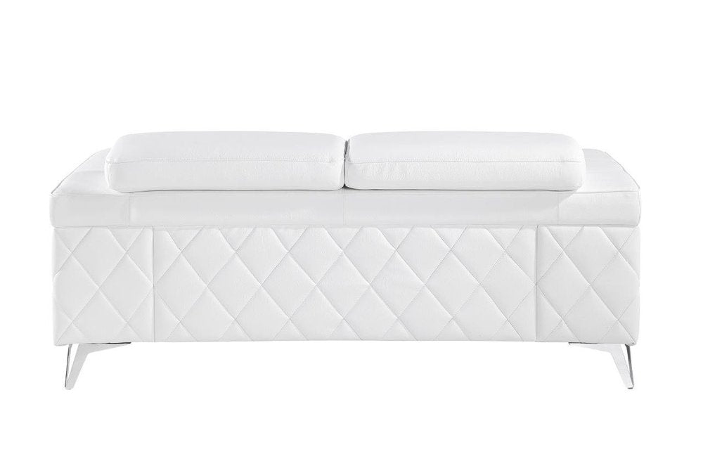 White and Silver Metallic Top Grain Leather Loveseat - 70-inch