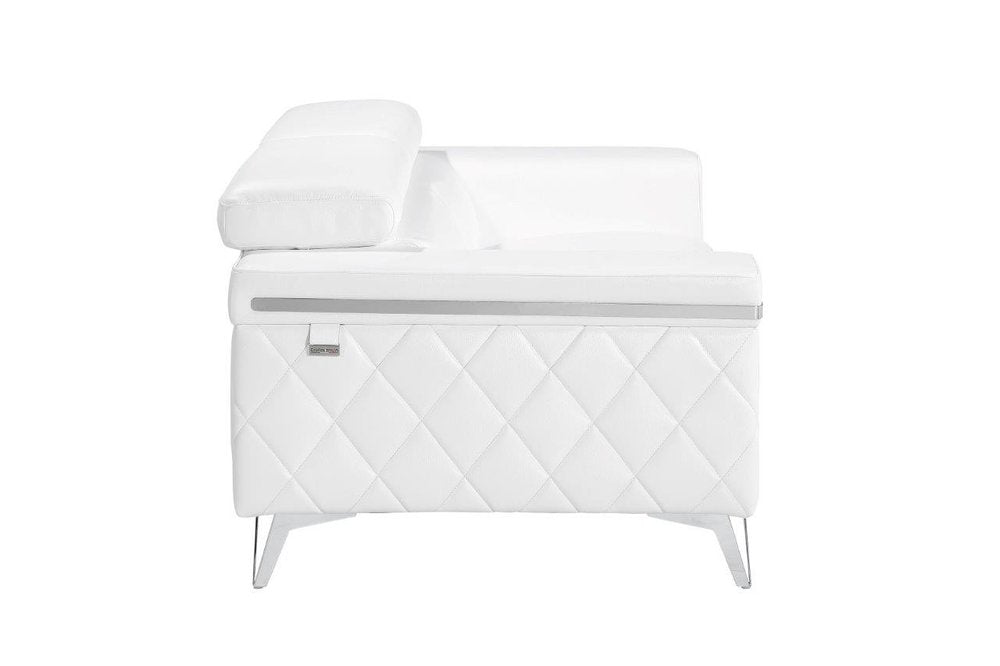 White and Silver Metallic Top Grain Leather Loveseat - 70-inch