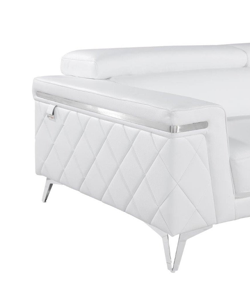 White and Silver Metallic Top Grain Leather Loveseat - 70-inch