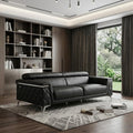 Black Italian Leather Sofa with Silver Legs - 89-inch