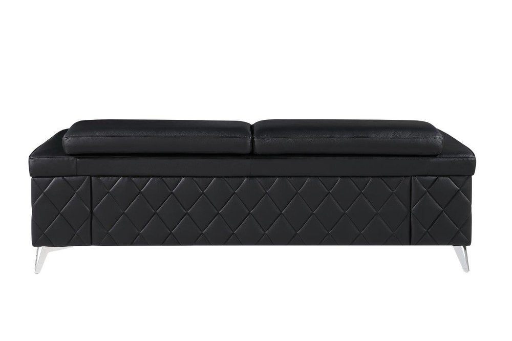 Black Italian Leather Sofa with Silver Legs - 89-inch
