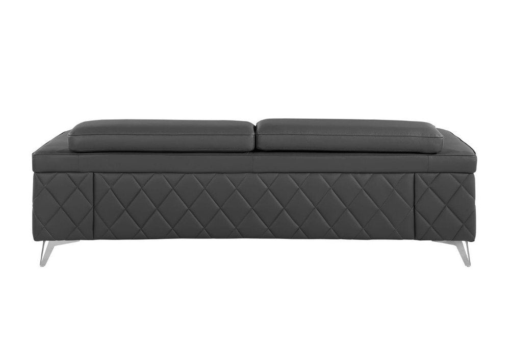 Black Italian Leather Sofa with Silver Legs - 89-inch