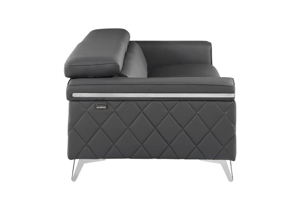Black Italian Leather Sofa with Silver Legs - 89-inch