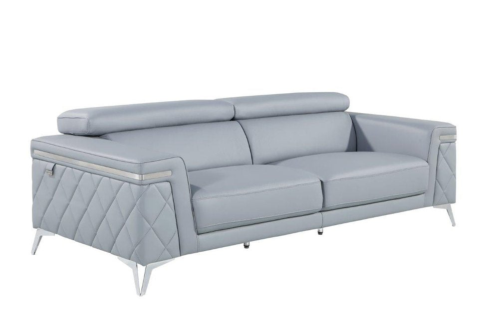 Black Italian Leather Sofa with Silver Legs - 89-inch