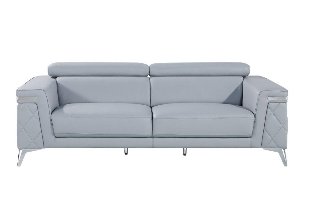 Black Italian Leather Sofa with Silver Legs - 89-inch