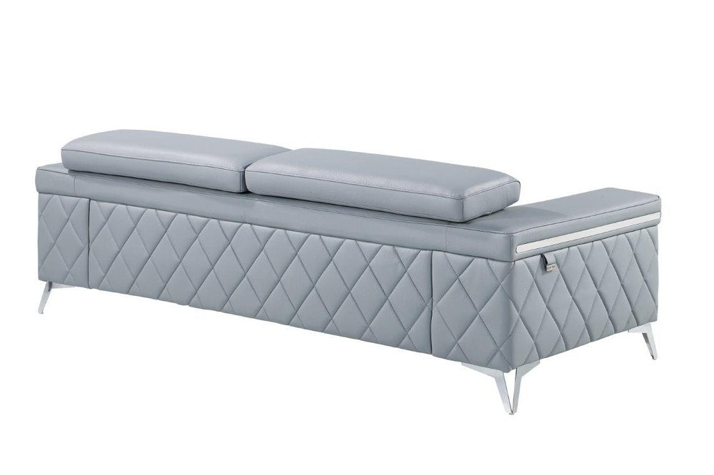 Black Italian Leather Sofa with Silver Legs - 89-inch