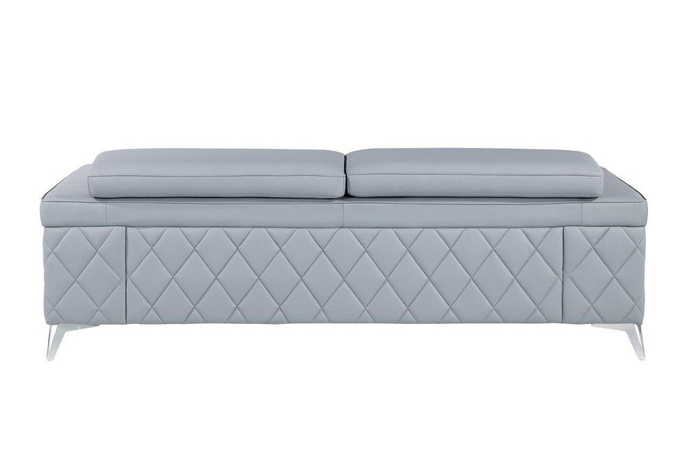 Black Italian Leather Sofa with Silver Legs - 89-inch