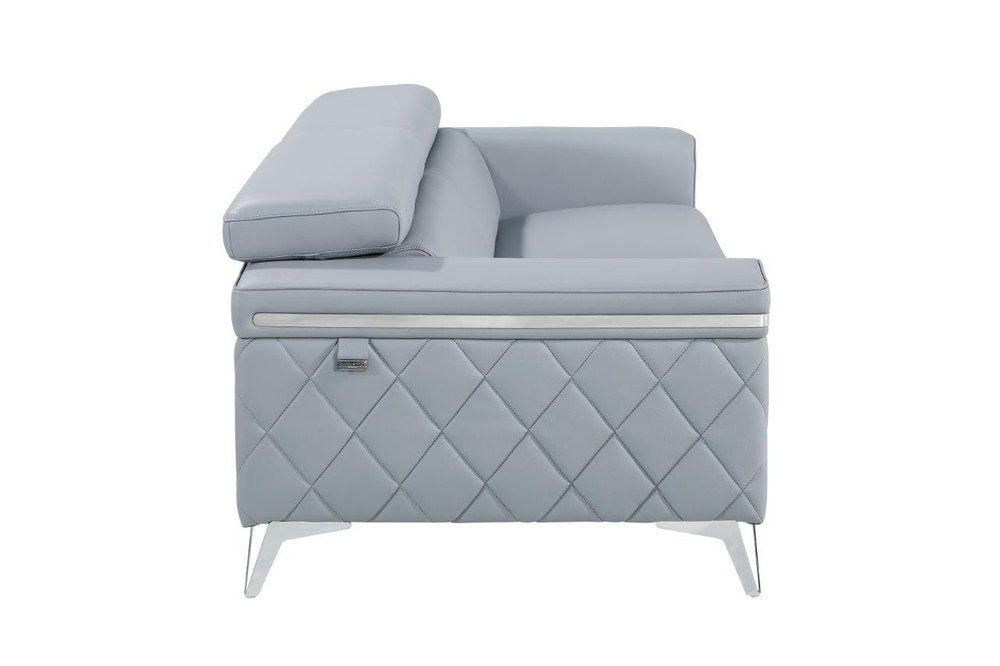 Black Italian Leather Sofa with Silver Legs - 89-inch