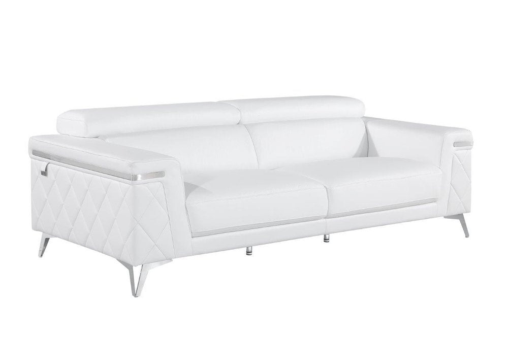 Black Italian Leather Sofa with Silver Legs - 89-inch