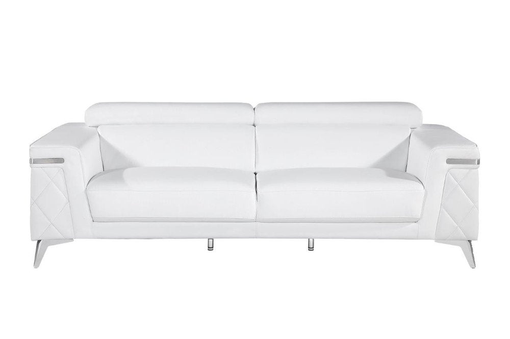 Black Italian Leather Sofa with Silver Legs - 89-inch