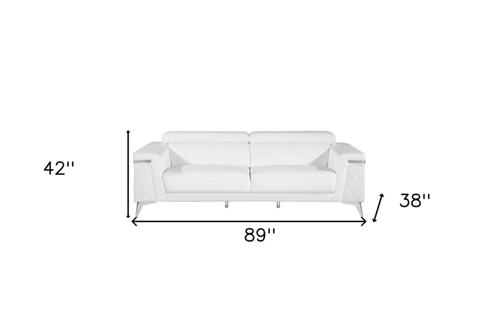 Black Italian Leather Sofa with Silver Legs - 89-inch