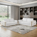 Two Piece White Italian Leather Five Person Seating Set