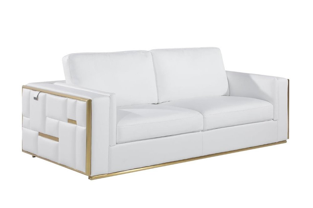 Black Italian Leather Sofa with Silver Legs - 89-inch
