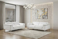 Two Piece Indoor White Italian Leather Five Person Seating Set