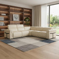 Beige Italian Leather Modular L Shaped Five Piece Corner Sectional