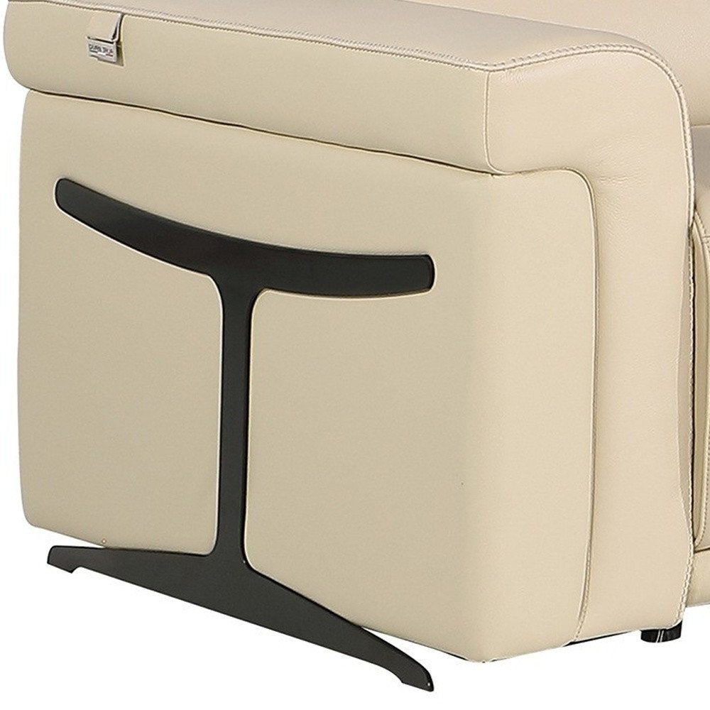 Beige Italian Leather Modular L Shaped Six Piece Corner Sectional with Console