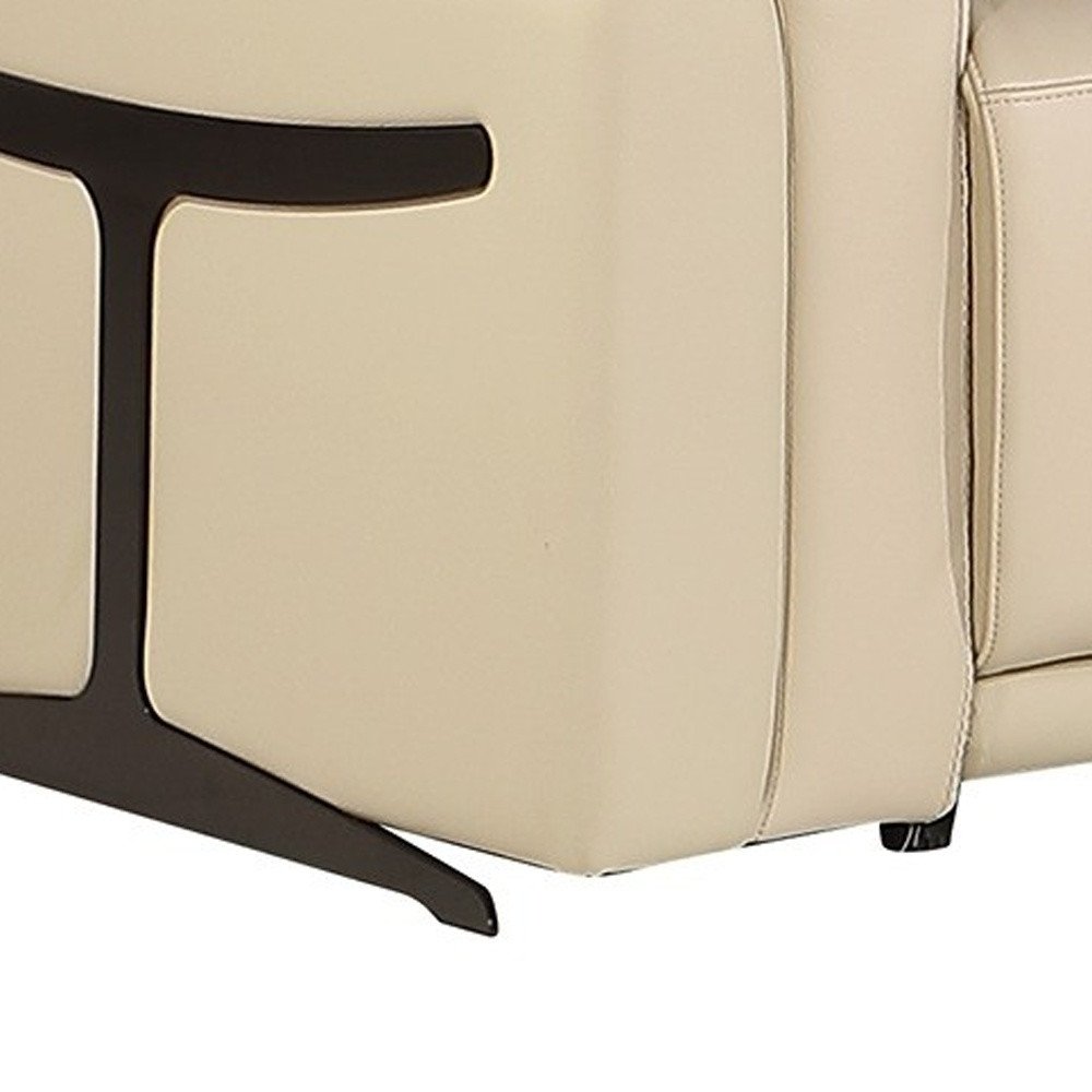 Beige Italian Leather Modular L Shaped Seven Piece Corner Sectional with Console