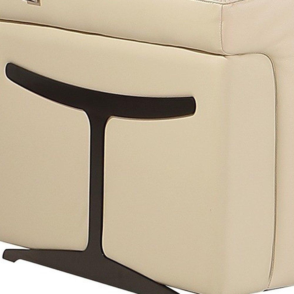 Beige Italian Leather Modular L Shaped Seven Piece Corner Sectional with Console