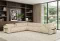 Beige Italian Leather Modular L Shaped Eight Piece Corner Sectional with Console