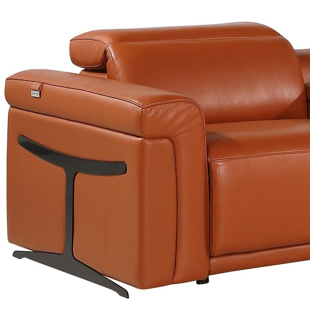 Camel Italian Leather Modular L Shaped Six Piece Corner Sectional with Console
