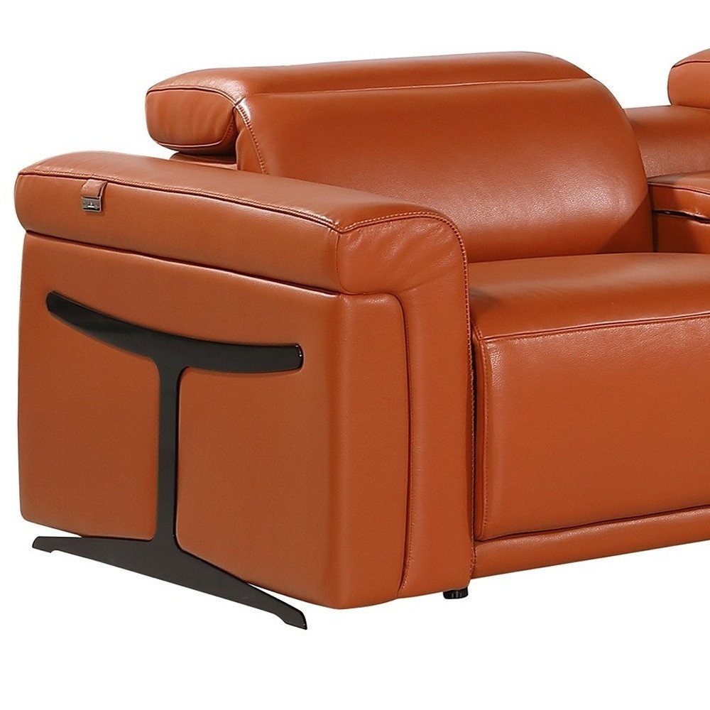 Camel Italian Leather Modular L Shaped Seven Piece Corner Sectional with Console
