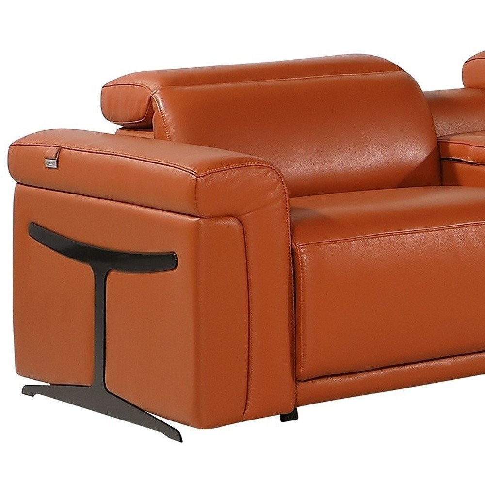 Camel Italian Leather Modular L Shaped Eight Piece Corner Sectional with Console