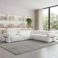 White Italian Leather Modular L Shaped Six Piece Corner Sectional with Console
